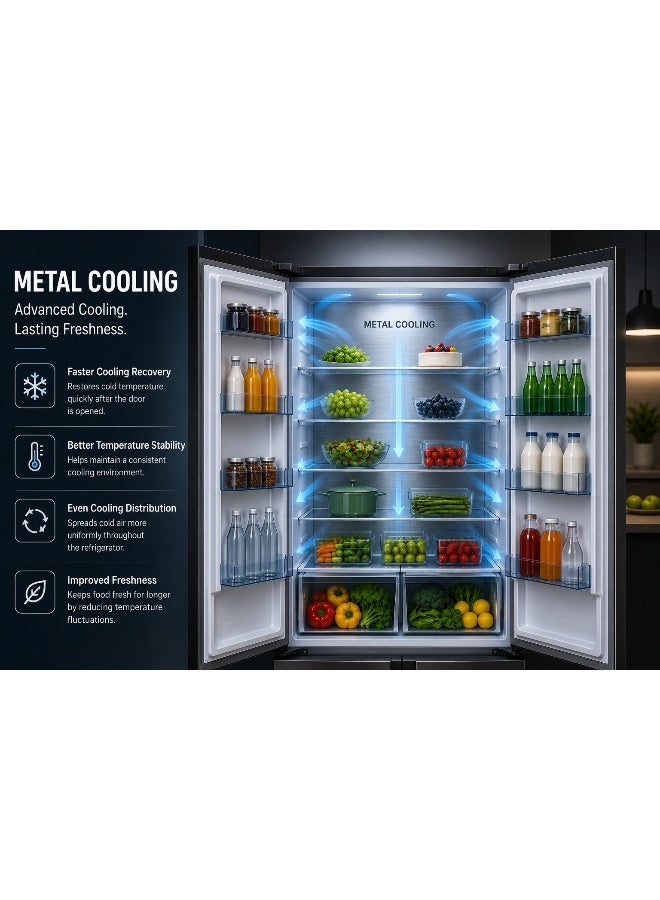 HOOVER 670 Liters Gross Capacity French Door Refrigerator,Inverter Compressor With 10 Year Warranty, Metal Cooling Technology,Touch Control Display,LED Lights, Fast Cooling, Steel Finish-HFD-K670-S HFD-K670-S Silver - Image 3