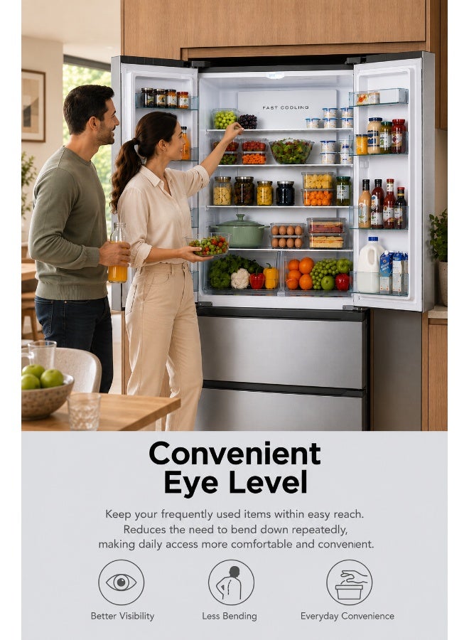 HOOVER 670 Liters Gross Capacity French Door Refrigerator,Inverter Compressor With 10 Year Warranty, Metal Cooling Technology,Touch Control Display,LED Lights, Fast Cooling, Steel Finish-HFD-K670-S HFD-K670-S Silver - Image 4