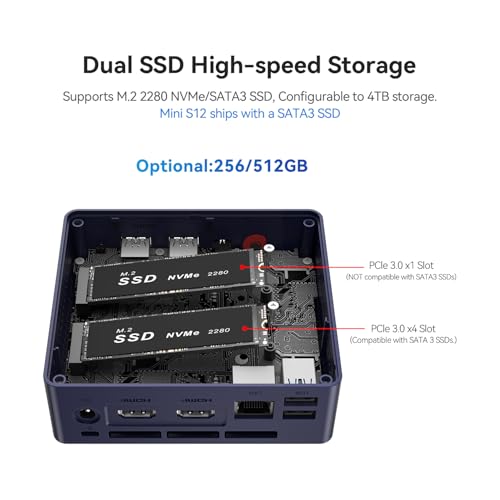 Beelink Mini PC, Mini S12 Intel 12th Gen 4-Core N95(up to 3.4GHz), Mini Computer 12GB LPDDR5 RAM 256GB SSD, Desktop PC Dual HDMI 4K UHD/2.5G/Dual WiFi5/BT4.2/HTPC/W11 Home - Image 5