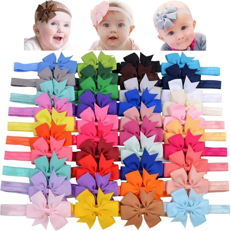 WillingTee Hairband, Baby Girls Headbands 3Inch 40 Colors Grosgrain Ribbon Hair Bows Choice for Baby Girls Infants Toddler Kids Teens and Children - Image 1
