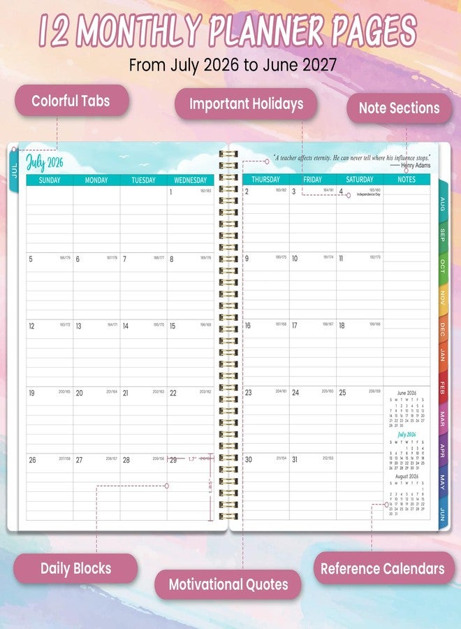 Pinchoco Teacher Planner 2026-2027 - Teacher Lesson Planner, July 2026 - June 2027, 9" x 11", 2026-2027 Academic Planner Weekly and Monthly, Lesson Plan Book for Teachers, Colorful Tabs, Inner Pocket, Clipboard - Image 5