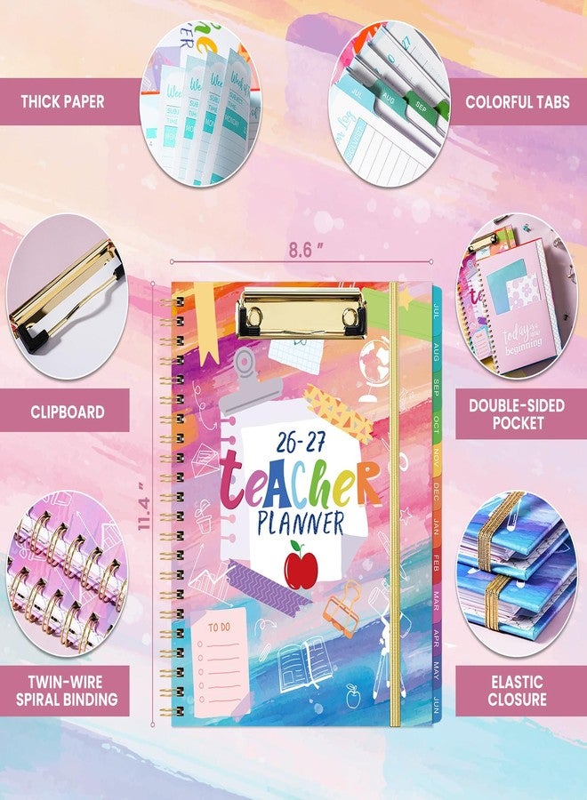 Pinchoco Teacher Planner 2026-2027 - Teacher Lesson Planner, July 2026 - June 2027, 9" x 11", 2026-2027 Academic Planner Weekly and Monthly, Lesson Plan Book for Teachers, Colorful Tabs, Inner Pocket, Clipboard - Image 3