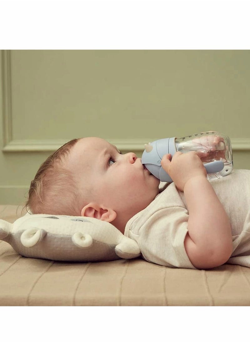 SYOSI - Sippy Cups for Toddlers 250ML, 360° Water Leak Proof Weighted Straw Cup with Handle Water Bottle Soft Spout Learner Cup with Graduated Anti-choking Handle Water Bottle Drop-resistant Cup (Blue) - Image 1
