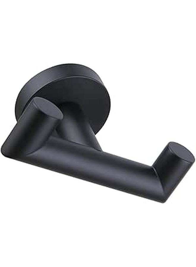 Heavy Duty Double Towel Hook Stainless Steel Bathroom Wall Mounted Holder Black Finish - Image 1