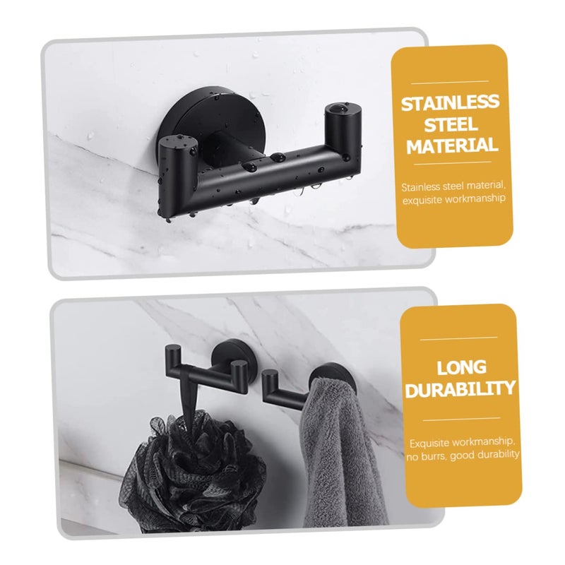 Heavy Duty Double Towel Hook Stainless Steel Bathroom Wall Mounted Holder Black Finish - Image 4