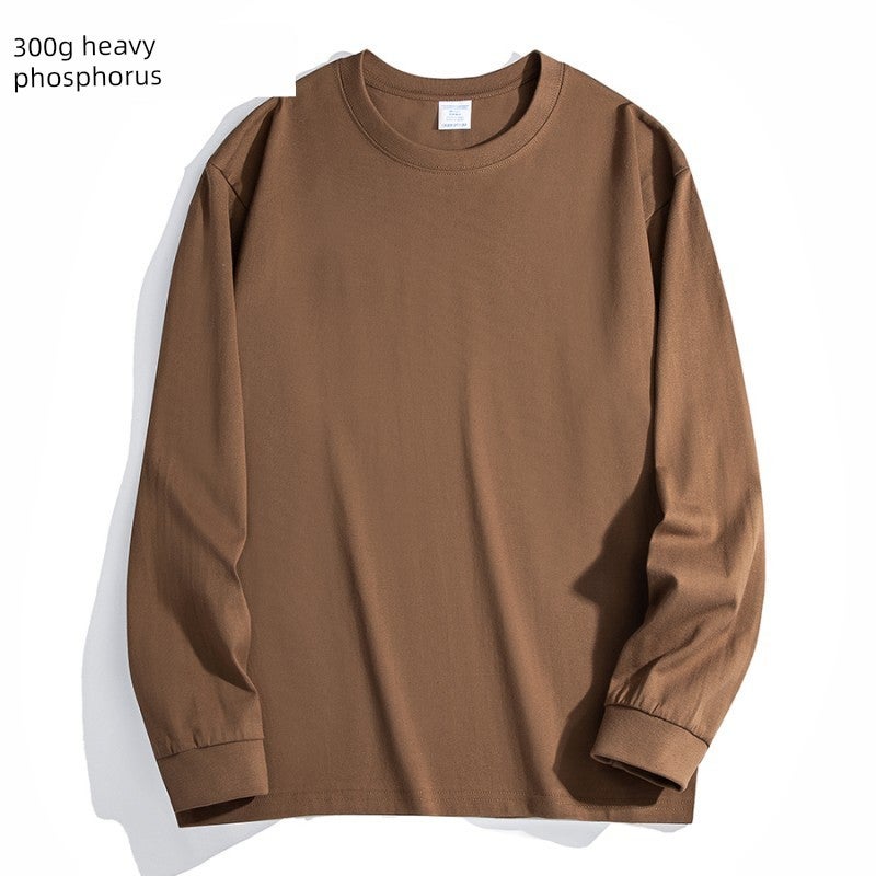 American high street 500g heavy pure cotton solid color base shirt men's and women's long-sleeved t-shirt versatile loose youth top - Image 1