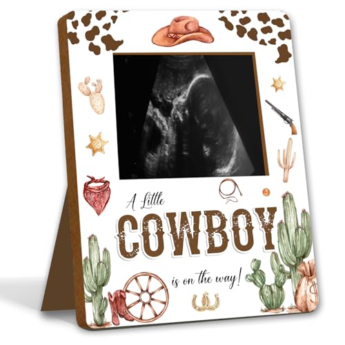ALodr Cowboy Baby Shower Decorations, Baby Shower Sign Picture Frame, Cowboy Party Decor for Gender Reveal, Pregnancy Milestone Keepsake, Pregnancy Announcement Sonogram Photo Frames - Image 1