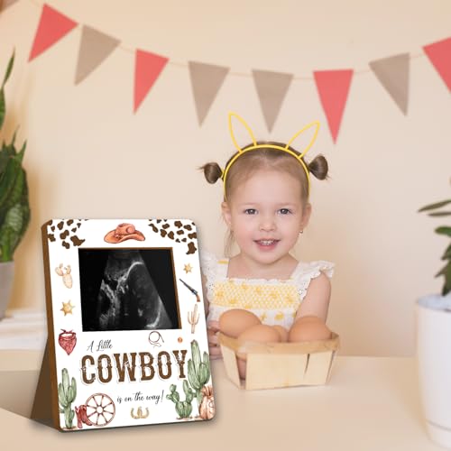 ALodr Cowboy Baby Shower Decorations, Baby Shower Sign Picture Frame, Cowboy Party Decor for Gender Reveal, Pregnancy Milestone Keepsake, Pregnancy Announcement Sonogram Photo Frames - Image 5