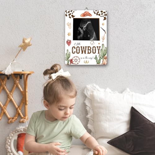 ALodr Cowboy Baby Shower Decorations, Baby Shower Sign Picture Frame, Cowboy Party Decor for Gender Reveal, Pregnancy Milestone Keepsake, Pregnancy Announcement Sonogram Photo Frames - Image 4