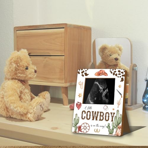 ALodr Cowboy Baby Shower Decorations, Baby Shower Sign Picture Frame, Cowboy Party Decor for Gender Reveal, Pregnancy Milestone Keepsake, Pregnancy Announcement Sonogram Photo Frames - Image 3