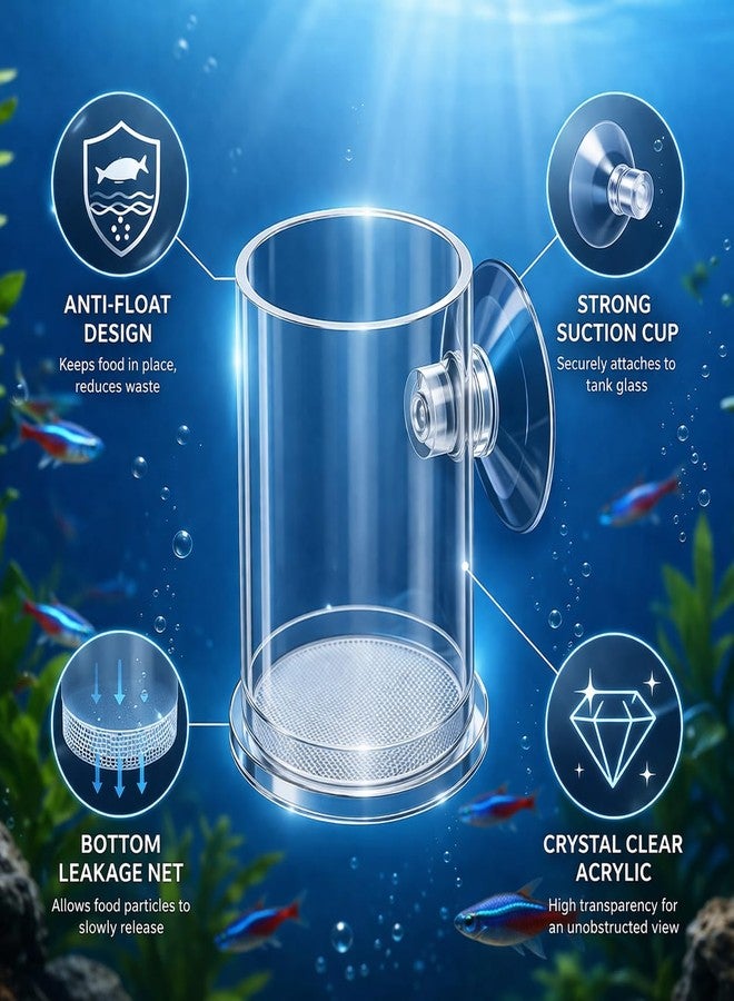 VAYINATO® Transparent Aquarium Fish Feeding Cup with Bottom Micro Mesh Net | Anti-Float Artemia Feeder for Shrimp & Baby Fish | Suction Cup Feeding Station for Micro Pellets & Powder Feed - Image 1