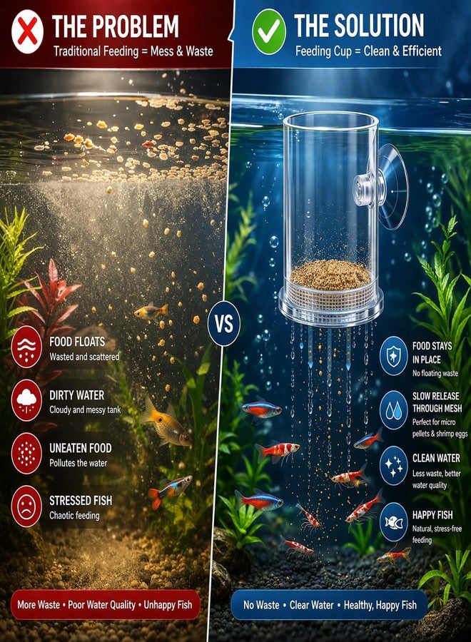 VAYINATO® Transparent Aquarium Fish Feeding Cup with Bottom Micro Mesh Net | Anti-Float Artemia Feeder for Shrimp & Baby Fish | Suction Cup Feeding Station for Micro Pellets & Powder Feed - Image 4