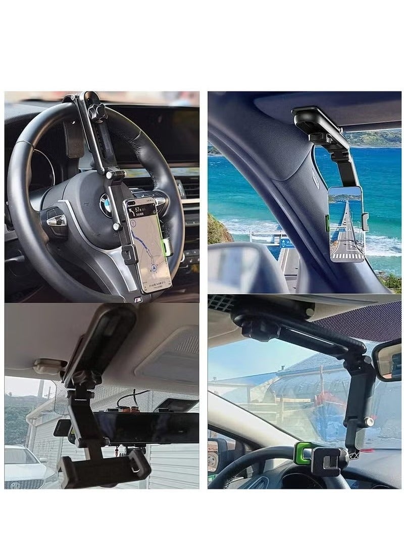 TIGER Sun Visor Car Phone Holder Mount – Universal Adjustable Clip-On Stand for Rearview Mirror, Sun Visor, Steering Wheel | 360° Rotation, Hands-Free Car Phone Mount for Navigation, Calls, Video Recording – Black Multifunction Car Clip Holder - Image 3