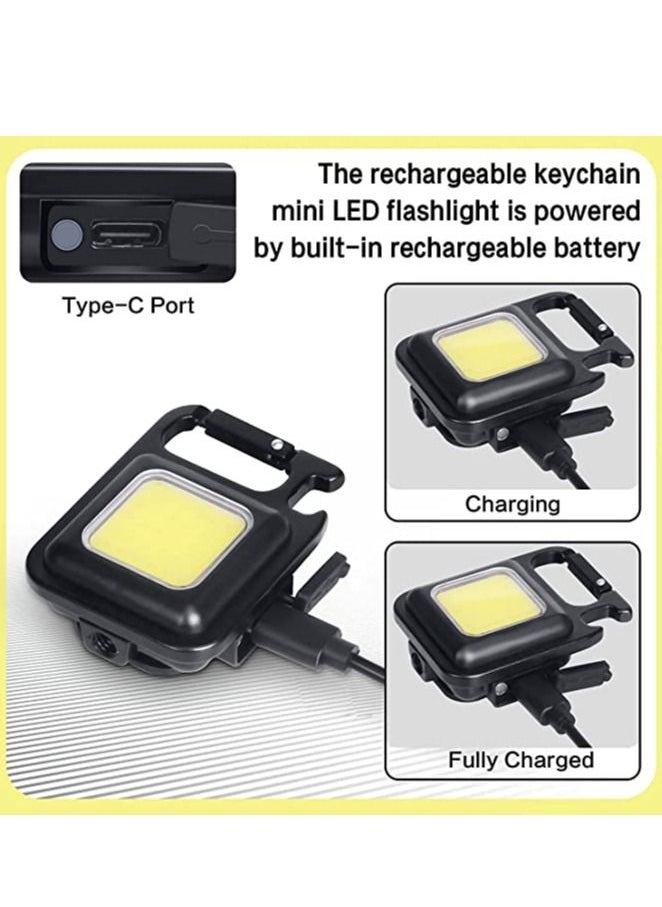 Small Flashlights, 800Lumens Bright Rechargeable Keychain Mini Flashlight 4 Light Modes Portable Pocket Light with Folding Bracket Bottle Opener and Magnet Base