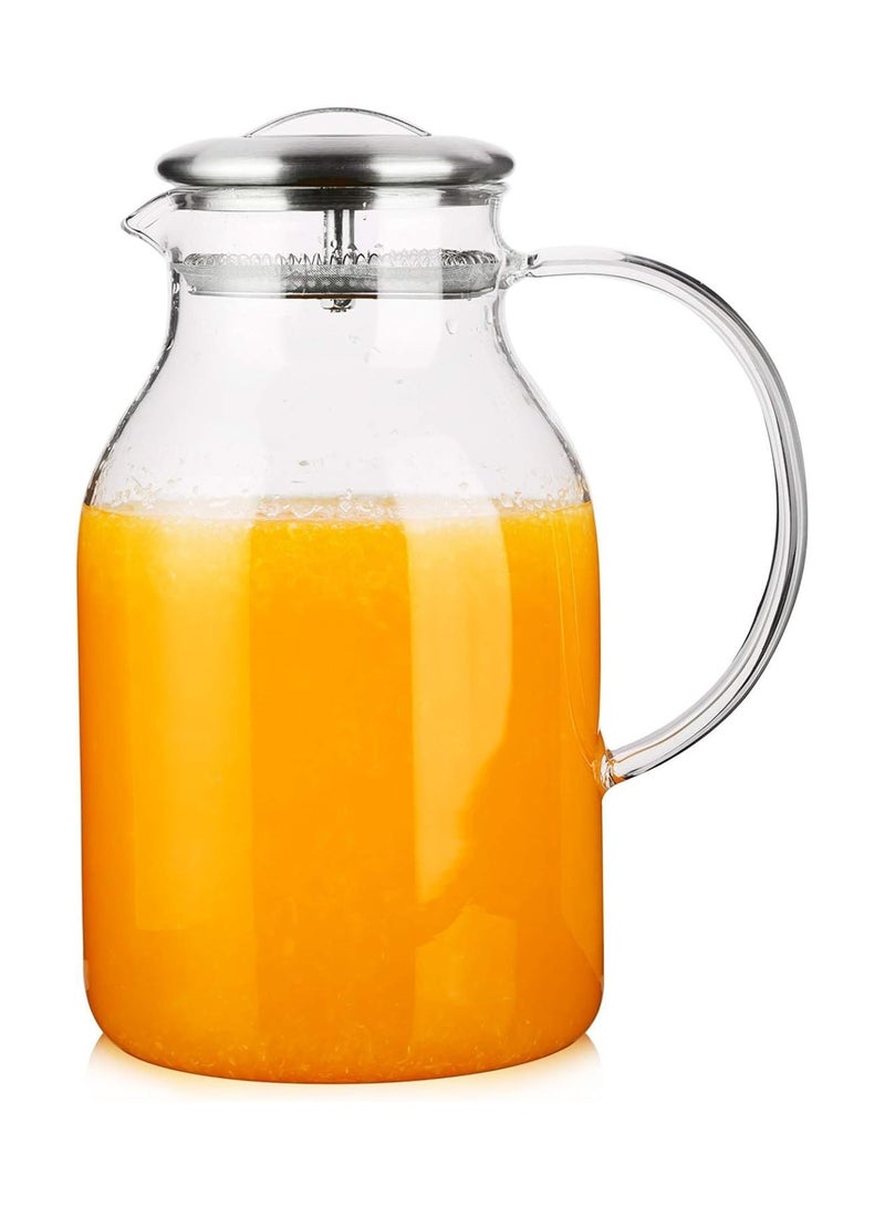 هيواري إبريق زجاجي بغطاء وفوهة من هايوير - إبريق ماء بسعة 68 أونصة للمياه الساخنة/الباردة والشاي المثلج، غطاء من الفولاذ المقاوم للصدأ 18/8، مقاومة عالية للحرارة، خالي من الرصاص بنسبة 100% - Image 1