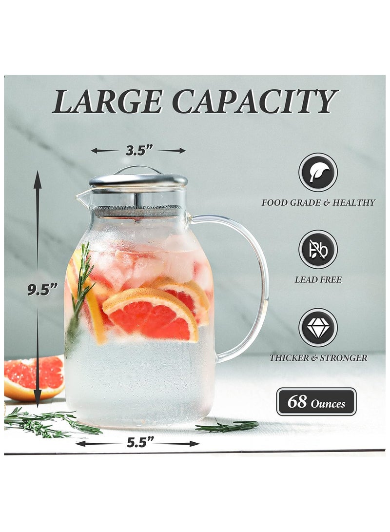 هيواري إبريق زجاجي بغطاء وفوهة من هايوير - إبريق ماء بسعة 68 أونصة للمياه الساخنة/الباردة والشاي المثلج، غطاء من الفولاذ المقاوم للصدأ 18/8، مقاومة عالية للحرارة، خالي من الرصاص بنسبة 100% - Image 2
