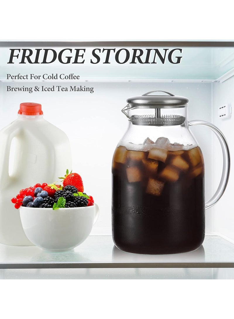 هيواري إبريق زجاجي بغطاء وفوهة من هايوير - إبريق ماء بسعة 68 أونصة للمياه الساخنة/الباردة والشاي المثلج، غطاء من الفولاذ المقاوم للصدأ 18/8، مقاومة عالية للحرارة، خالي من الرصاص بنسبة 100% - Image 3