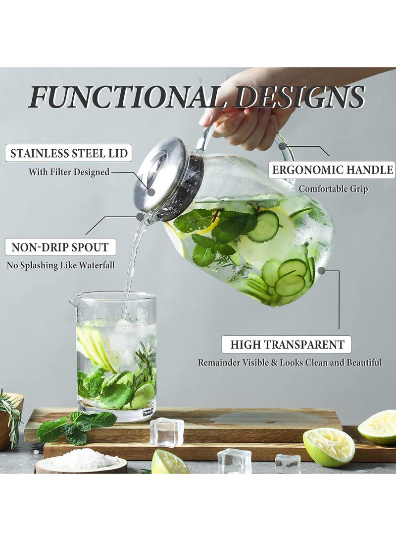 هيواري إبريق زجاجي بغطاء وفوهة من هايوير - إبريق ماء بسعة 68 أونصة للمياه الساخنة/الباردة والشاي المثلج، غطاء من الفولاذ المقاوم للصدأ 18/8، مقاومة عالية للحرارة، خالي من الرصاص بنسبة 100% - Image 4