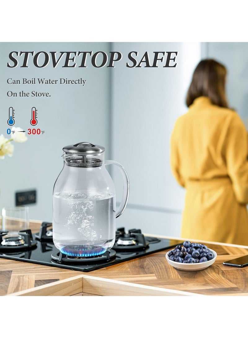 هيواري إبريق زجاجي بغطاء وفوهة من هايوير - إبريق ماء بسعة 68 أونصة للمياه الساخنة/الباردة والشاي المثلج، غطاء من الفولاذ المقاوم للصدأ 18/8، مقاومة عالية للحرارة، خالي من الرصاص بنسبة 100% - Image 5