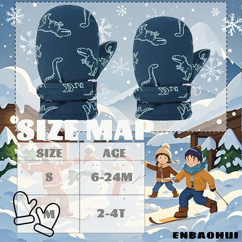 ENBAOHUI Baby GlovesToddler Snow Glove Waterproof Mittens Fleece Lined Winter Warm Glove Kids Snow Infant Ski Mitten for Baby Boys Girls Black Dino/Seagreen Blue Dino 6-24Months - Image 3