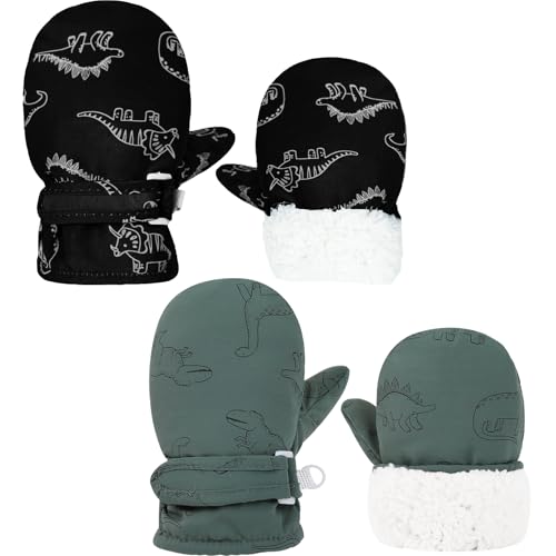 ENBAOHUI Baby GlovesToddler Snow Glove Waterproof Mittens Fleece Lined Winter Warm Glove Kids Snow Infant Ski Mitten for Baby Boys Girls Black Dino/Seagreen Blue Dino 6-24Months - Image 1