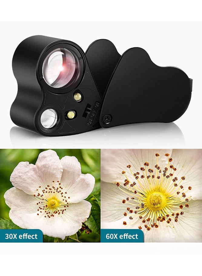 NIIMBOT Jewelers Loupe, 30X 60X Illuminated Lens Jewelers Loupe Magnifier, Foldable Jewelry Magnifier with Bright LED Light for Gems, Jewelry, Diamond, Coins and Stamps, Black  - Image 5