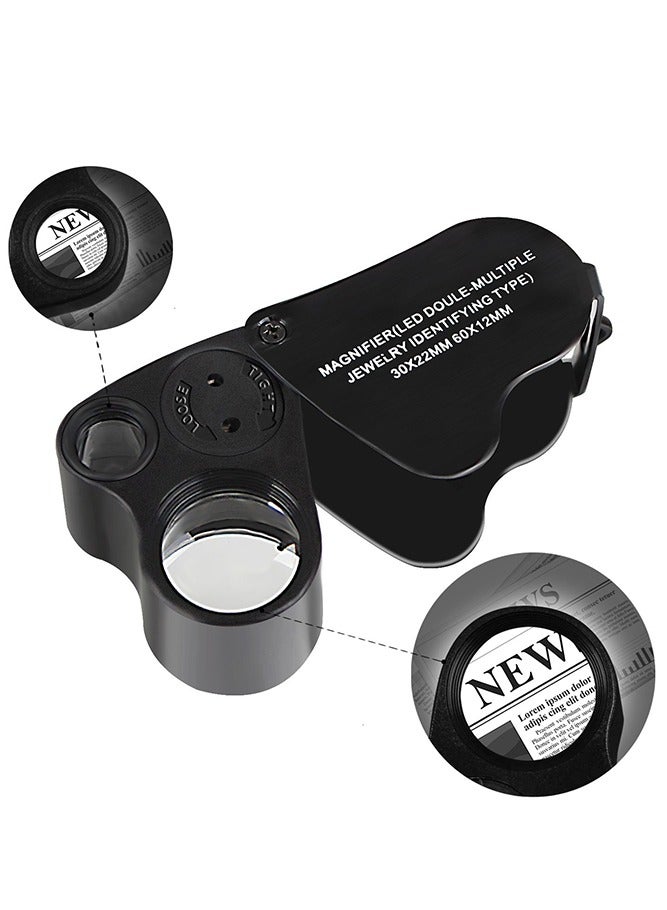 NIIMBOT Jewelers Loupe, 30X 60X Illuminated Lens Jewelers Loupe Magnifier, Foldable Jewelry Magnifier with Bright LED Light for Gems, Jewelry, Diamond, Coins and Stamps, Black  - Image 2