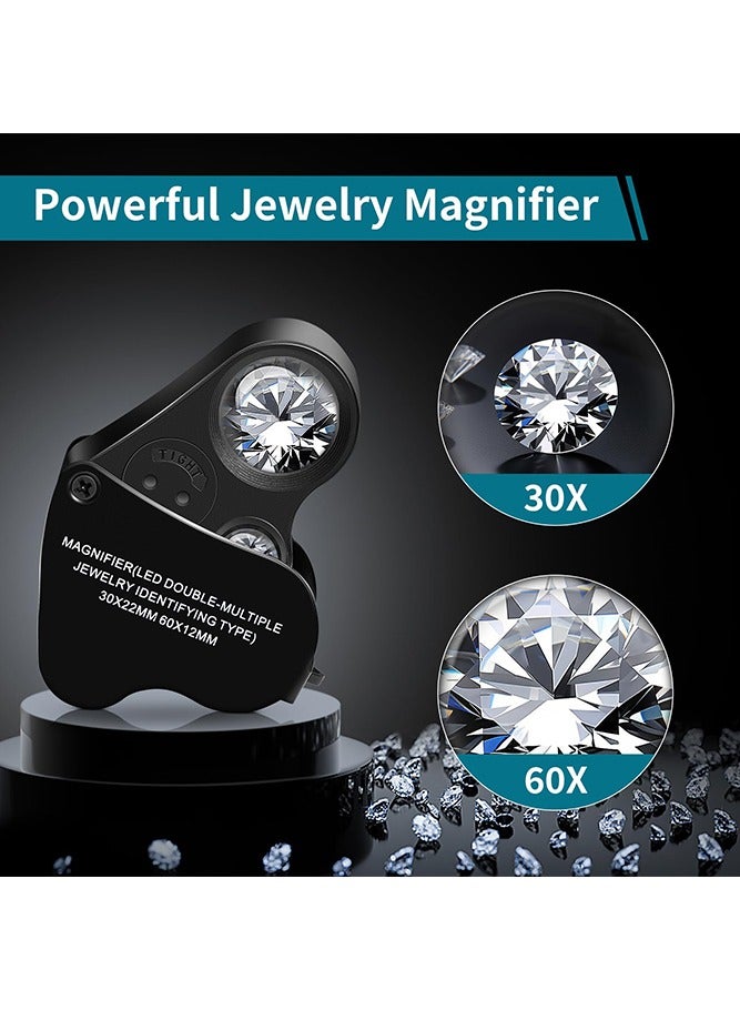 NIIMBOT Jewelers Loupe, 30X 60X Illuminated Lens Jewelers Loupe Magnifier, Foldable Jewelry Magnifier with Bright LED Light for Gems, Jewelry, Diamond, Coins and Stamps, Black - Image 4