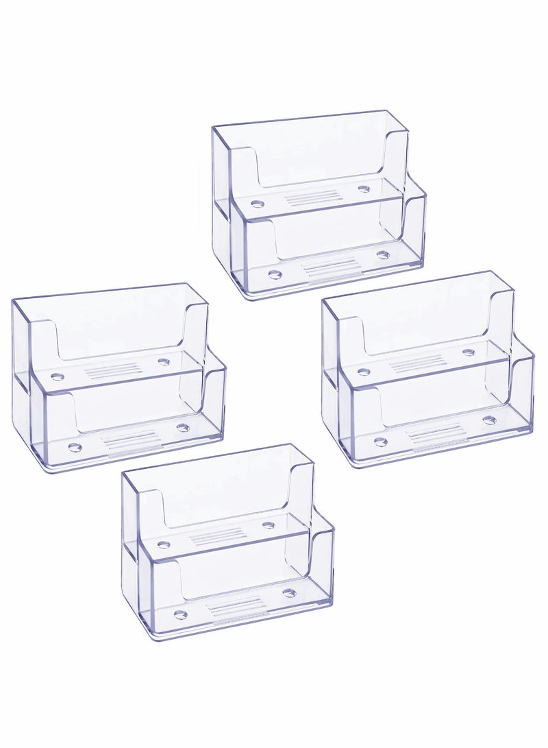 KASTWAVE Business Card Holder 4 Pcs 2 Pocket Acrylic Business Card Holder for Desk Business Card Stand Desktop Business Card Holders Plastic Business Card Display for Exhibition, Home, and Office - Image 1