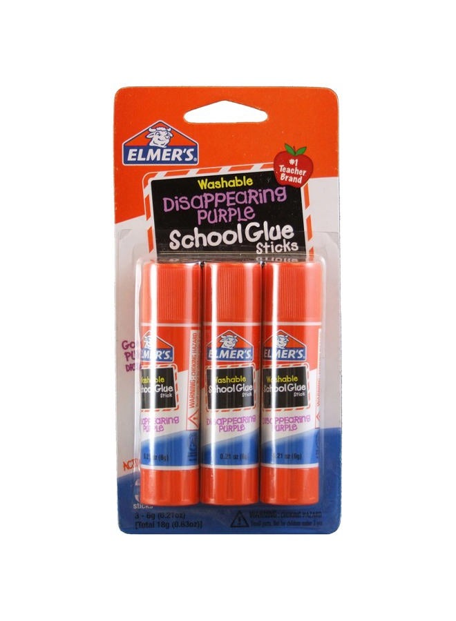 ELMER'S Washable Dissappearing Purple School Glue Sticks, 3 Pack, 6 grams Each (E520) - Image 1