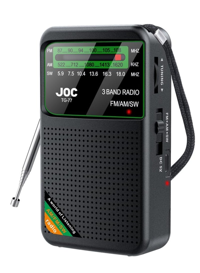 Joc راديو محمول FM AM SW، يعمل بالبطارية، أفضل استقبال، مكبر صوت محمول قابل لإعادة الشحن مع شاشة عرض عالية الدقة، مقبس سماعة 3.5 مم، مناسب للاستخدام الداخلي والخارجي والطوارئ - Image 1