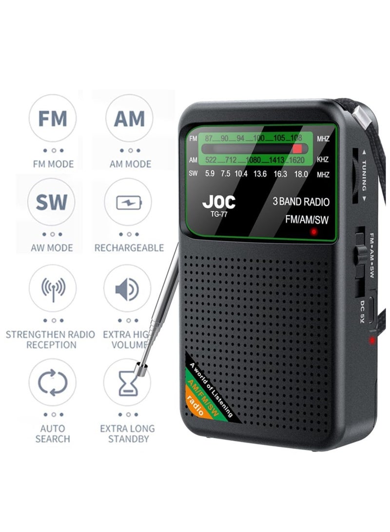 Joc راديو محمول FM AM SW، يعمل بالبطارية، أفضل استقبال، مكبر صوت محمول قابل لإعادة الشحن مع شاشة عرض عالية الدقة، مقبس سماعة 3.5 مم، مناسب للاستخدام الداخلي والخارجي والطوارئ - Image 2