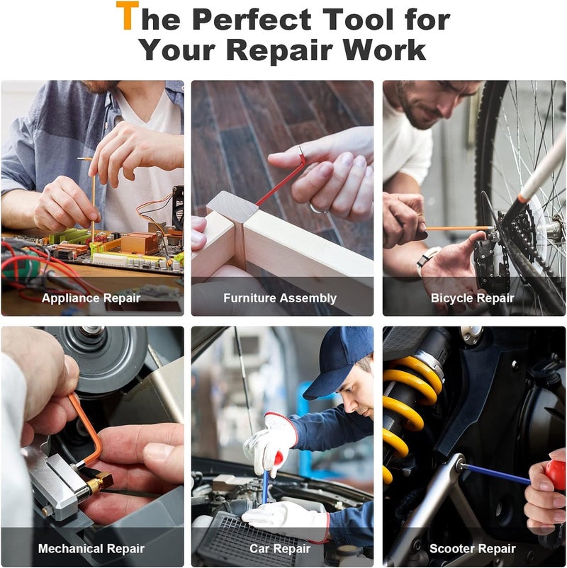 Maxpower مجموعة مفاتيح ألين MAXPOWER، 18 قطعة مجموعة مفاتيح سداسية مترية ذات رأس كروي ومجموعة مفاتيح ألين نجمي توركس، مفتاح ألين ذراع طويل مع مقبض T إضافي لصيانة المنزل والأعمال اليدوية - Image 4