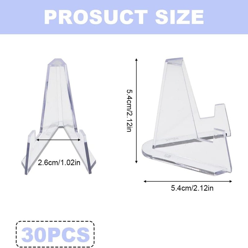 JCZD 30 Pack Mini Clear Acrylic Easel Stands Card Stands for Display Coin Display Easel, Clear Multifunctional Display Holder - Image 2