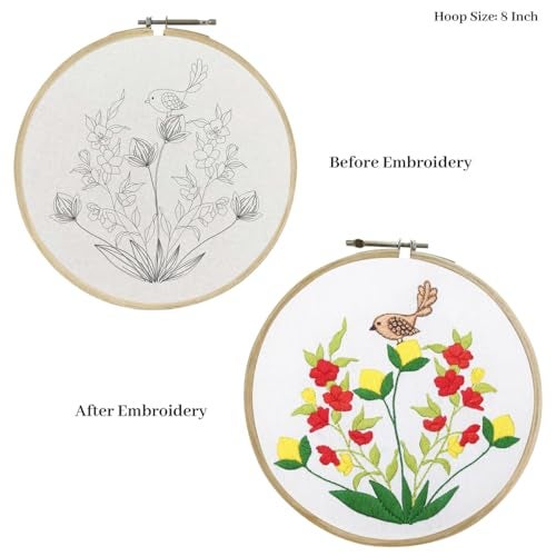 picknMAKE Cross Stitch Embroidery Kit For Beginners & Adult, Showcasing Bird & Floral, Printed Fabric, Instruction Paper, Threads & Needles All Materials Included,Multicolor - Image 2