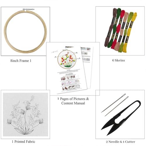 picknMAKE Cross Stitch Embroidery Kit For Beginners & Adult, Showcasing Bird & Floral, Printed Fabric, Instruction Paper, Threads & Needles All Materials Included,Multicolor - Image 3