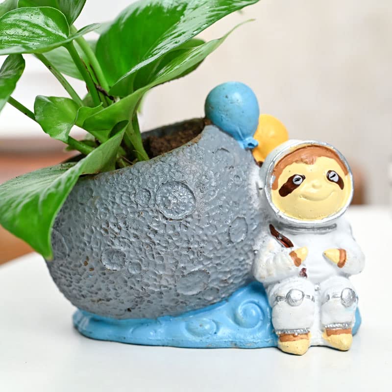 Floweraura نبات المال الزخرفي فازة على شكل رائد فضاء للزينة الداخلية في غرفة المعيشة أو شرفة الطاولة أو زاوية المكتب - Image 3