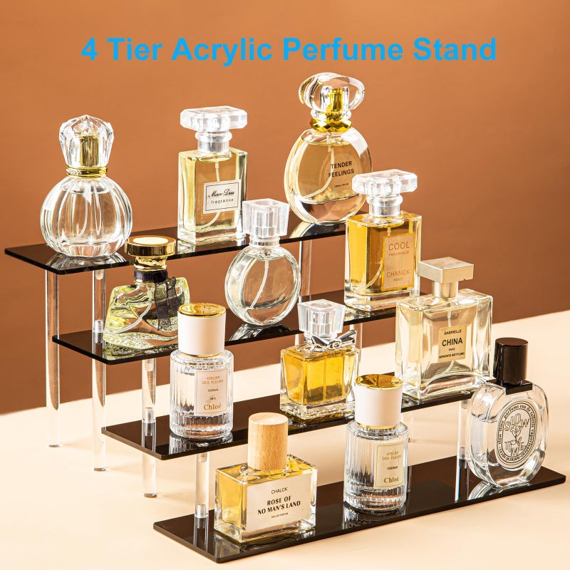 HENABLE 4 Tier Perfume Organizer Stand, Acrylic Risers Display Stands, Display Risers, Perfume Shelf Dessert Display for Party, Figure Stand Funko POP Shelves, Black Cupcake Stand Holder - Image 2