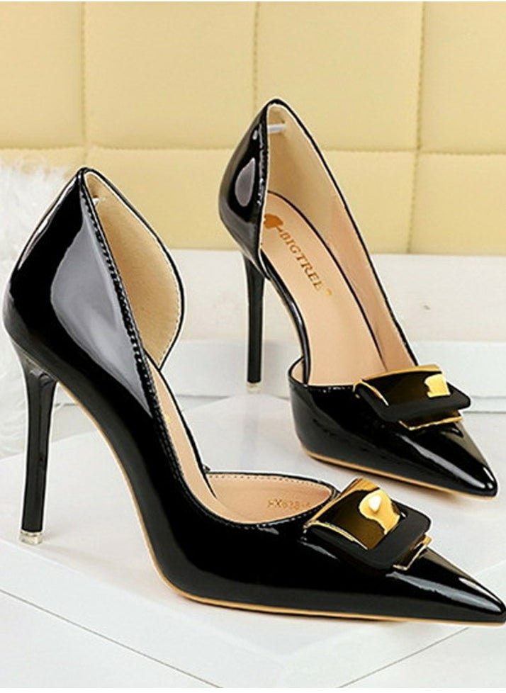 BIGTREE Women's Patent Leather Closed Pointed Toe Stiletto Pump High Heels Black 10.5 CM  - Image 2