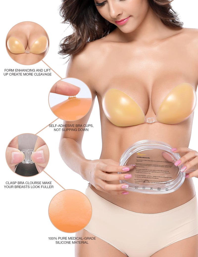 Wingslove Adhesive Bra Reusable Strapless Self Silicone Push-up Invisible Sticky Bras for Backless Dress (Nude,B) - Image 3