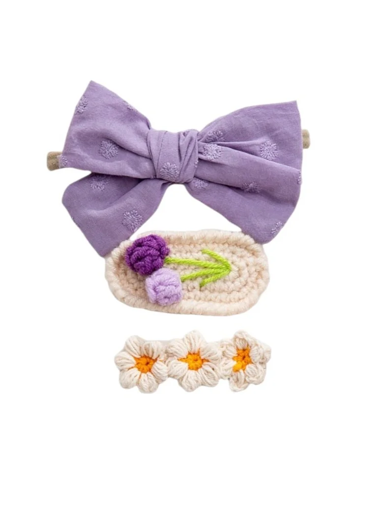 دىدانيالا Angela Ribbon Bow Clip Set For Babies and Girls - Purple