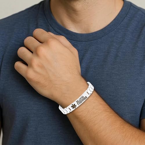 Zircobic Medical Alert Bracelet – Lightweight Waterproof Stainless Steel with “BLOOD THINNER” Engraving, Silver Chain with Link Remover, Stylish & Comfortable for Sports, Travel & Daily Use - Image 2