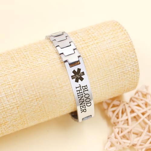 Zircobic Medical Alert Bracelet – Lightweight Waterproof Stainless Steel with “BLOOD THINNER” Engraving, Silver Chain with Link Remover, Stylish & Comfortable for Sports, Travel & Daily Use - Image 4