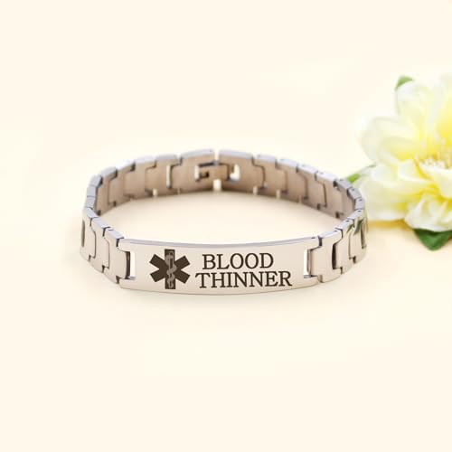 Zircobic Medical Alert Bracelet – Lightweight Waterproof Stainless Steel with “BLOOD THINNER” Engraving, Silver Chain with Link Remover, Stylish & Comfortable for Sports, Travel & Daily Use - Image 3