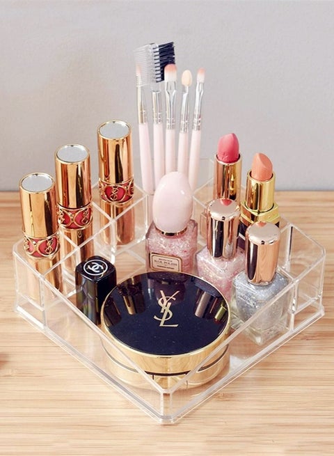 صندوق تخزين مستحضرات التجميل مكون من 8 أقسام لتخزين أحمر الشفاه والفرش والعطور