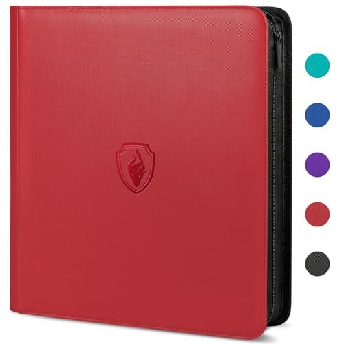 Fabmaker Premium Zip Card Binder 12 Pocket Fabmaker 912 Pockets Trading Card Binder PU Zipper Card Collection Album Sturdy SideLoading Card Book Holder for Game Sports Cards Red - Image 1