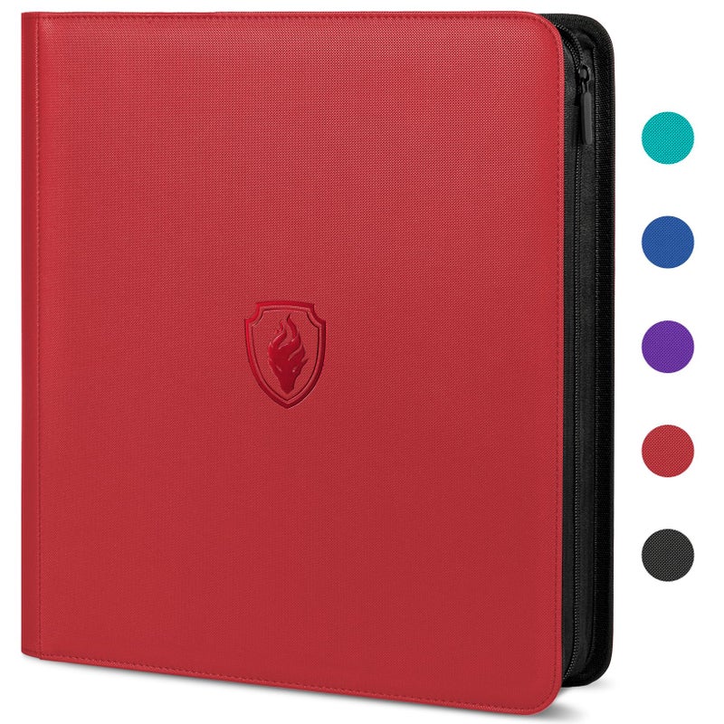 Fabmaker Premium Zip Card Binder 12 Pocket Fabmaker 912 Pockets Trading Card Binder PU Zipper Card Collection Album Sturdy SideLoading Card Book Holder for Game Sports Cards Red - Image 2