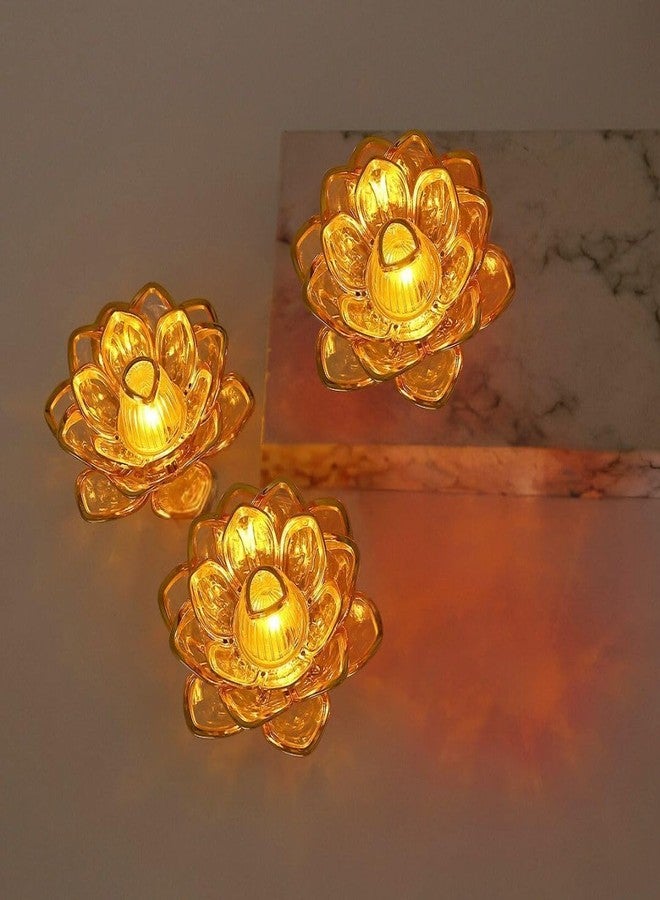 HCN Lotus LED Tea Light Candles | Battery-Operated | Flameless & Smokeless | Multicolor Acrylic Design | Home Décor, Wedding, Festival, Anniversary, Birthday, Gifting (Lotus Light Candles, Pack of 4) - Image 1