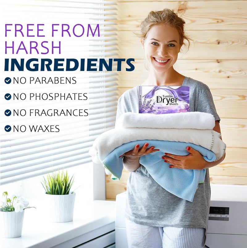 Dryer Sheets 40 Count Lavender Fabric Softener Sheets, Plant-Based Anti Static Laundry Sheets for Clothes, Natural Softening Dryer Sheets Gentle on Sensitive Fabrics (Lavender) - Image 2