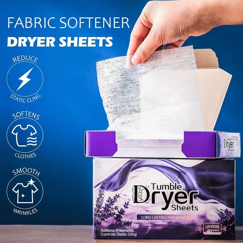 Dryer Sheets 40 Count Lavender Fabric Softener Sheets, Plant-Based Anti Static Laundry Sheets for Clothes, Natural Softening Dryer Sheets Gentle on Sensitive Fabrics (Lavender) - Image 3